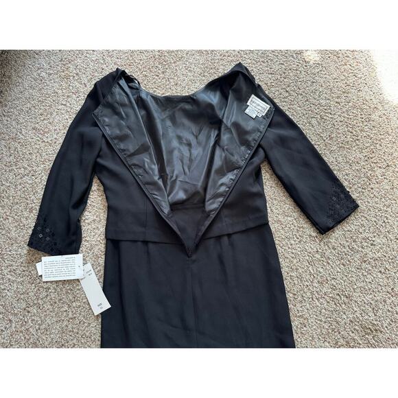 NWT -KARIN STEVENS Black Evening Dress w/ Sparkle & Sequins, 3/4 sleeve, size 14 - Picture 9 of 12